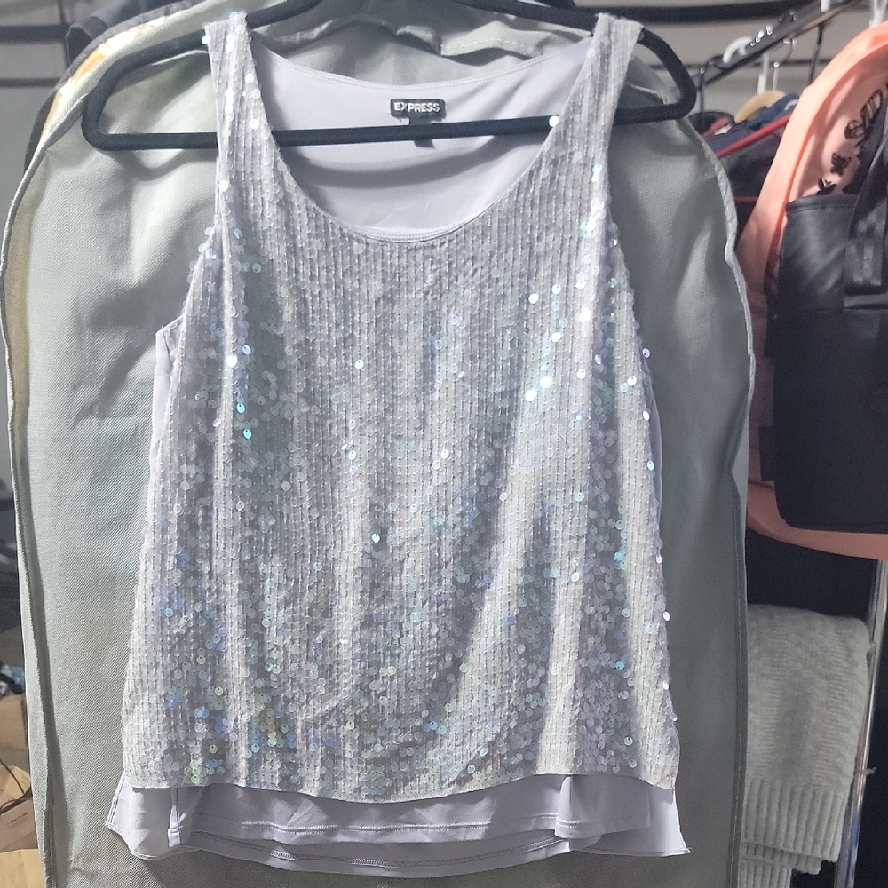 Express Silver Sequin Tank Top